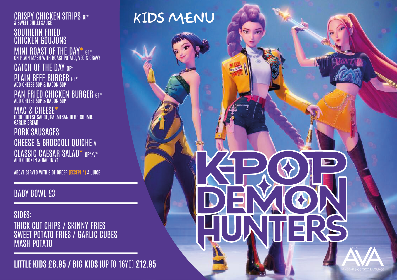 Kids menu